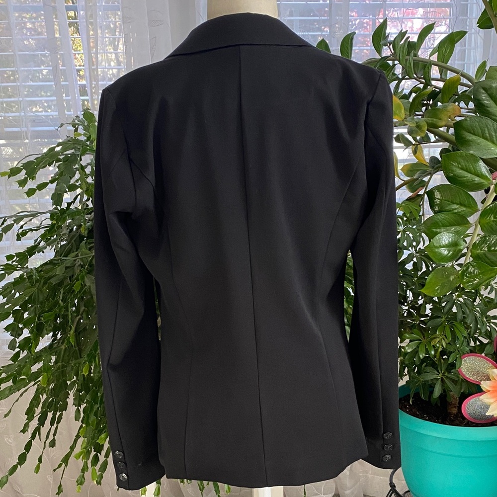 Black Fitted One Button Blazer Power Professional Jacket Button Sleeve Chic Boss - Picture 14 of 17